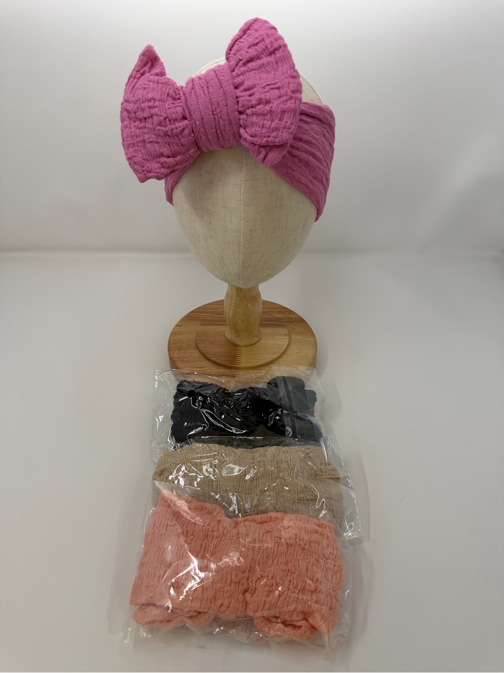 Kids Pink Bow Headwrap - Soft Stretch Turban Headband